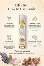 Serenya bottle with usage instructions and product details on a beige background.