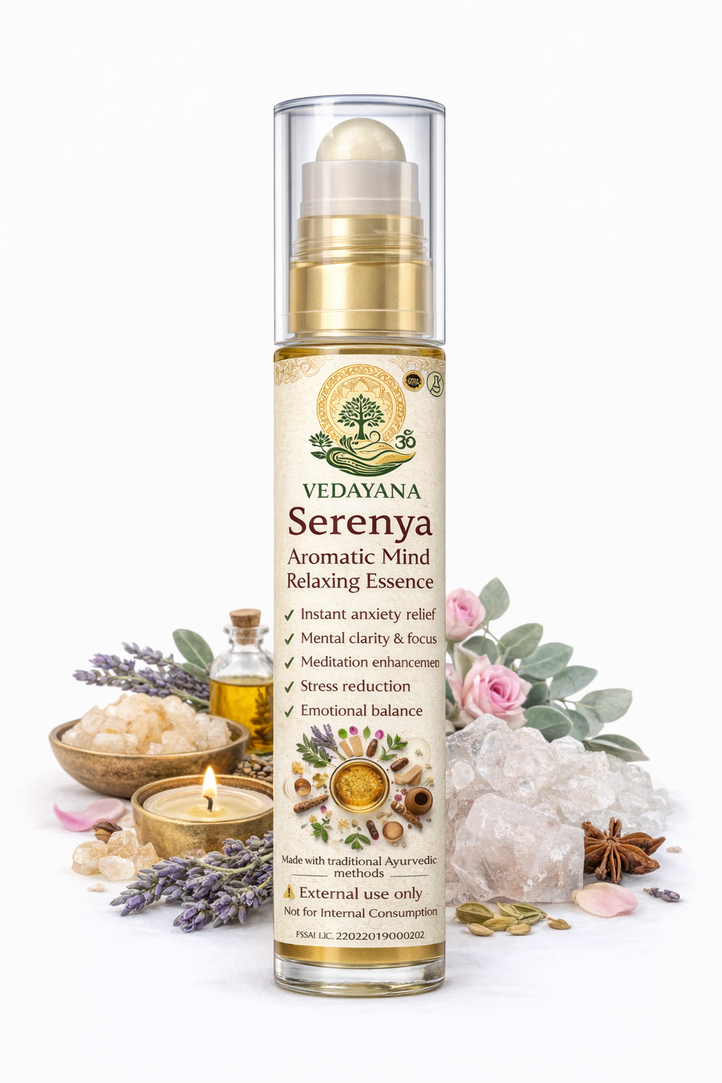 Serenya natural aromatic essence for anxiety relief and deep sleep by Vedayana | herbal calming essence India